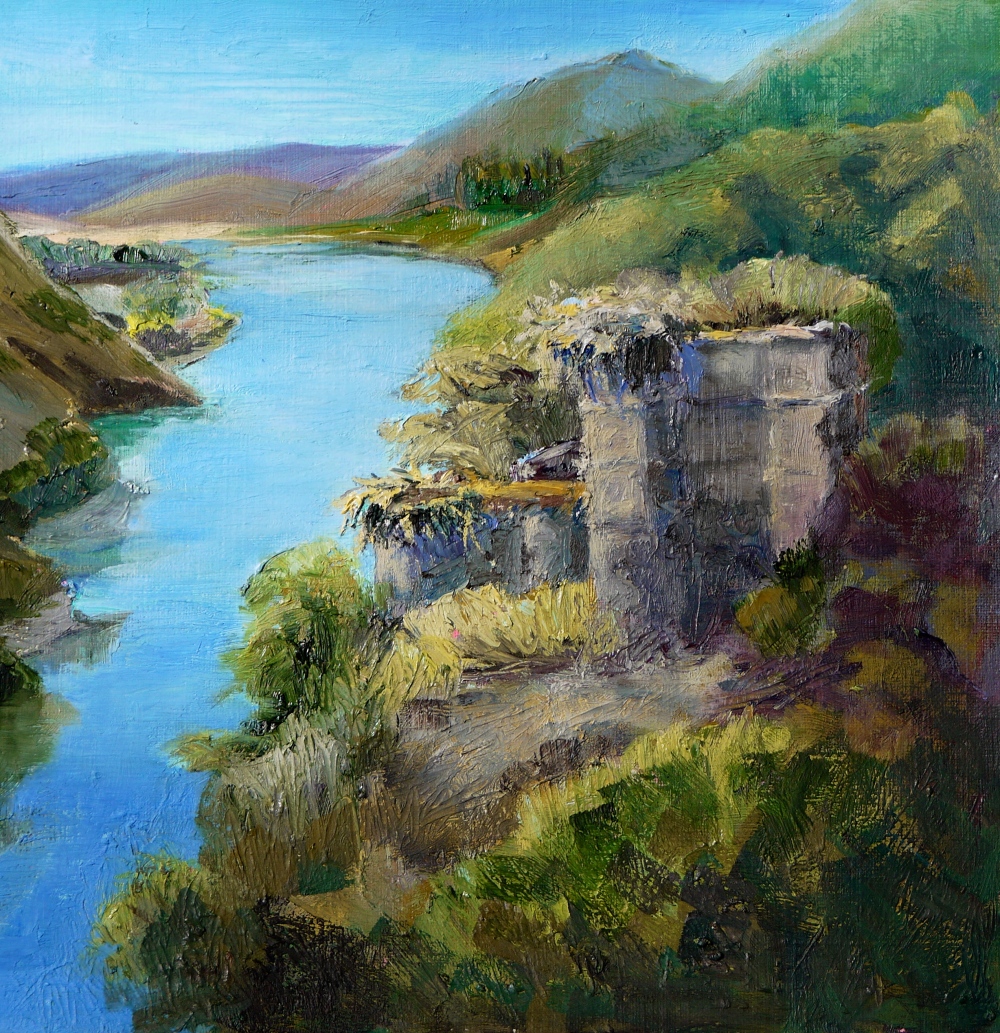 sketch, river ruins